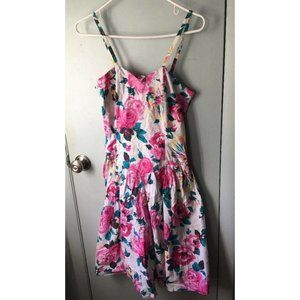 Vintage Sundress Promod France Dress Pink Rose Floral Smocked Back Strappy